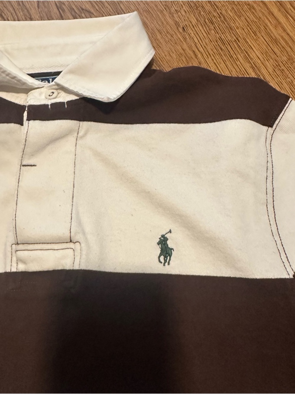 Polo by Ralph Lauren Brown and Cream Striped Rugby Polo custom fit medium - Picture 6 of 11